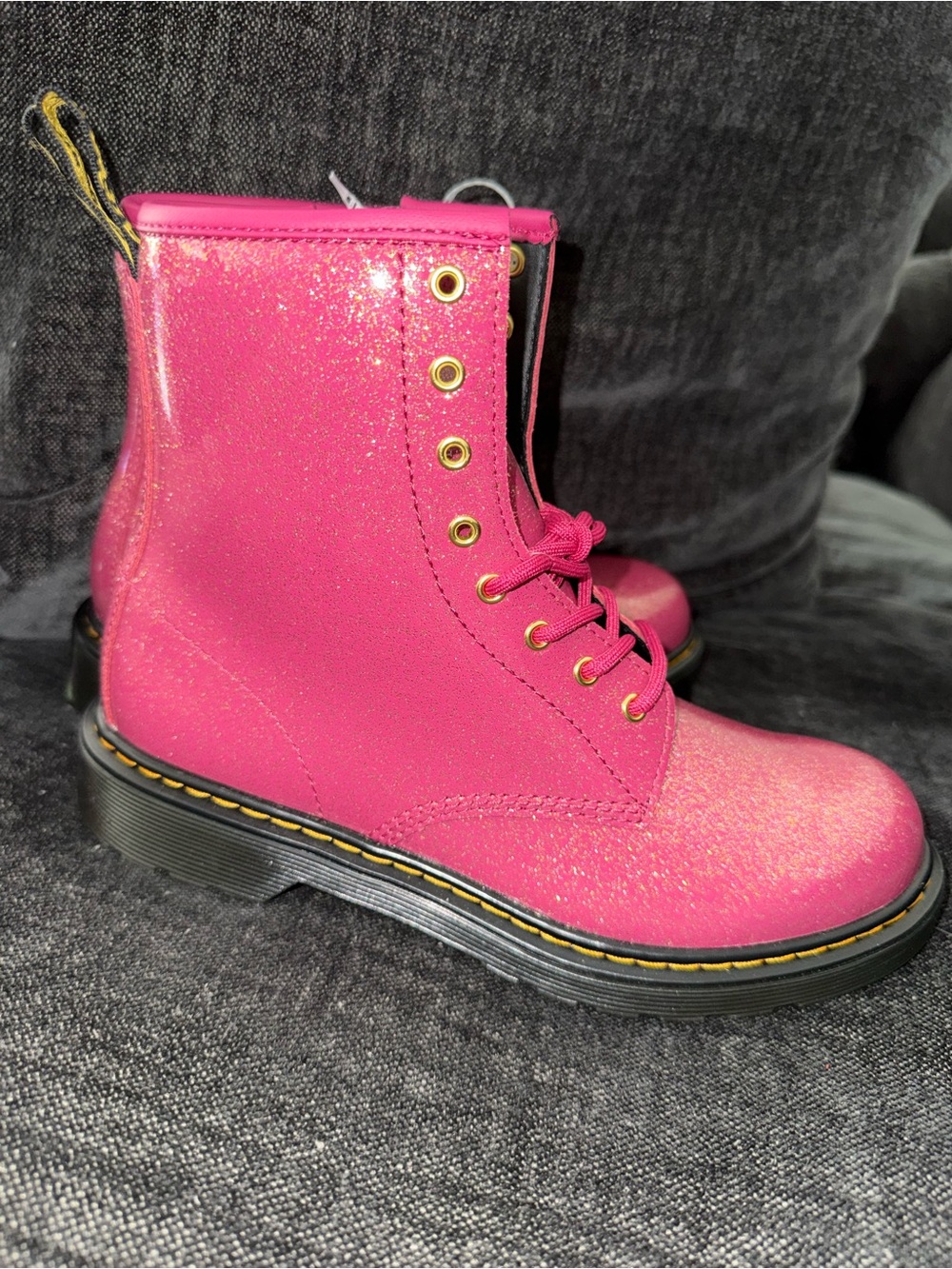 Dr. Martens Kids Pink Glitter Lace-Up Boots - size 6